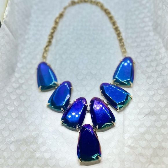 Kendra Scott Iridescent gold purple blue green Harlow Necklace - Picture 3 of 12